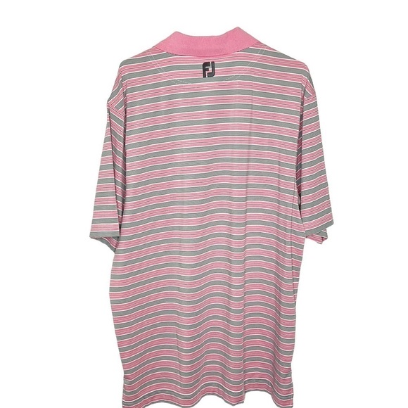 Footjoy Shirt Men's Large Pink Striped Short Sleeve Polo Golf Shirt - Picture 2 of 6